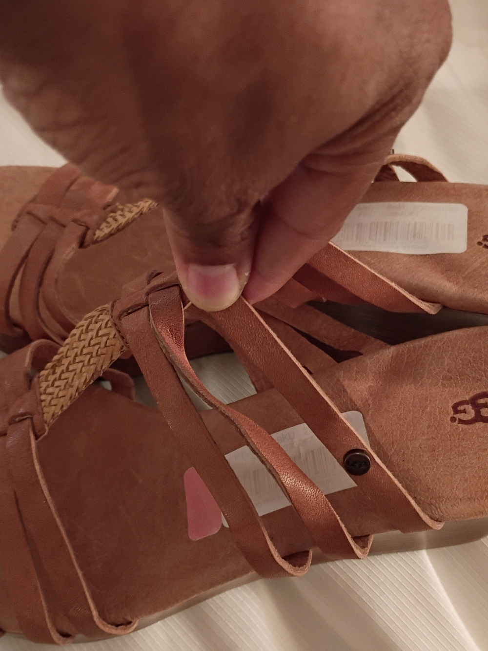 UGG Women's Tan Braided and Leather Strappy Sandals